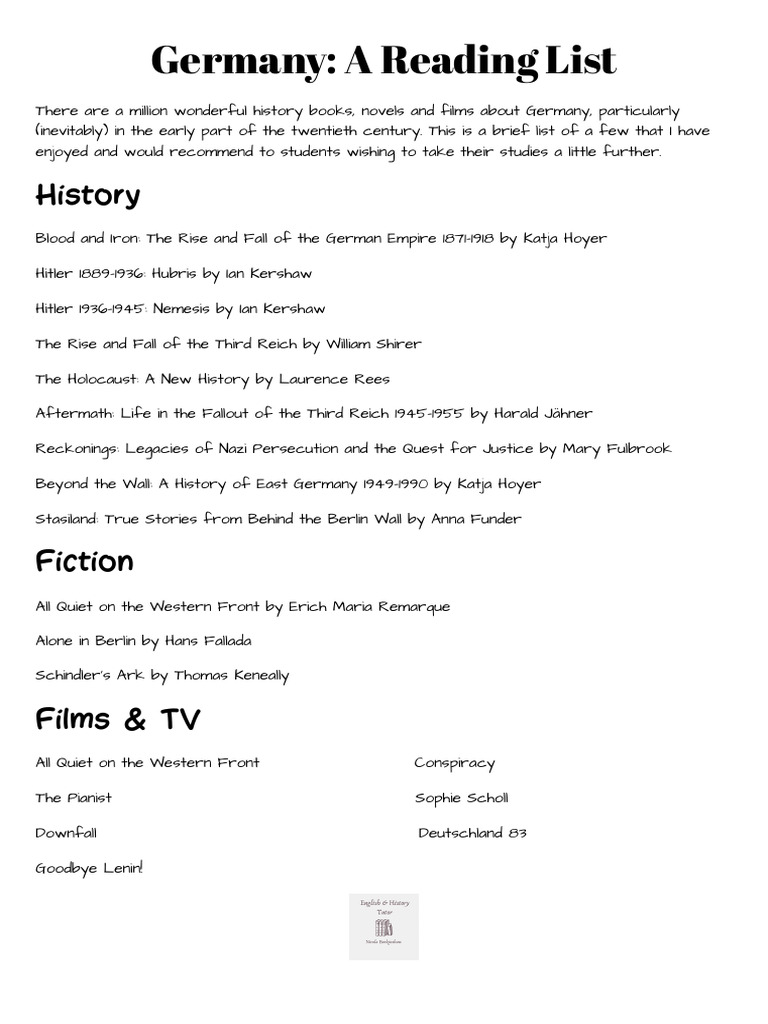 The History of Germany Reading List (2) | PDF