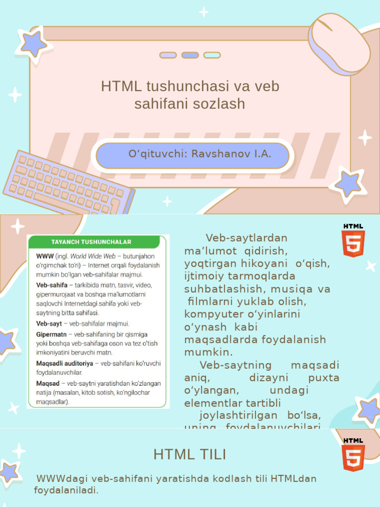 HTML Tushunchasi Va Veb Sahifani Sozlash | PDF
