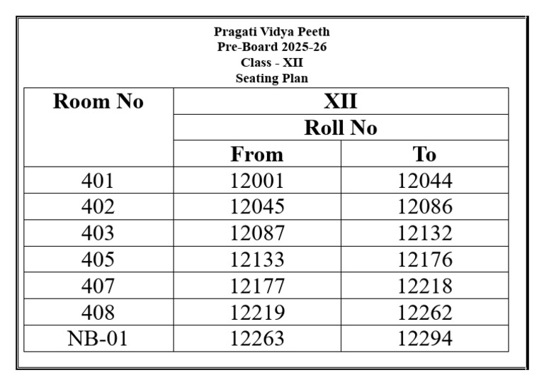 Seating Plan XII Pre Board | PDF