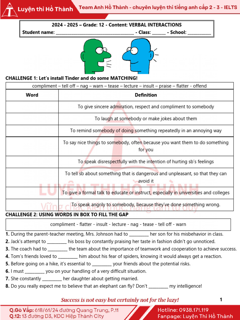 [g12 - Vocab] - Unit 1a Verbal Interaction | PDF