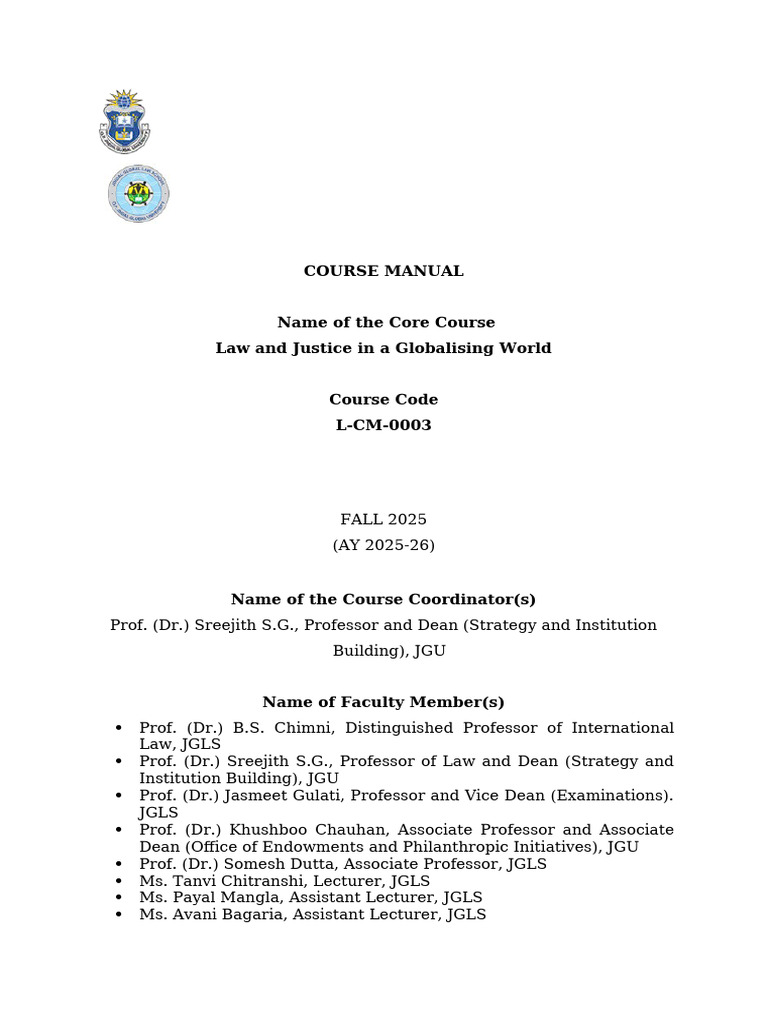 Law and Justice Course Manual 2025 | PDF | Globalization | Plagiarism