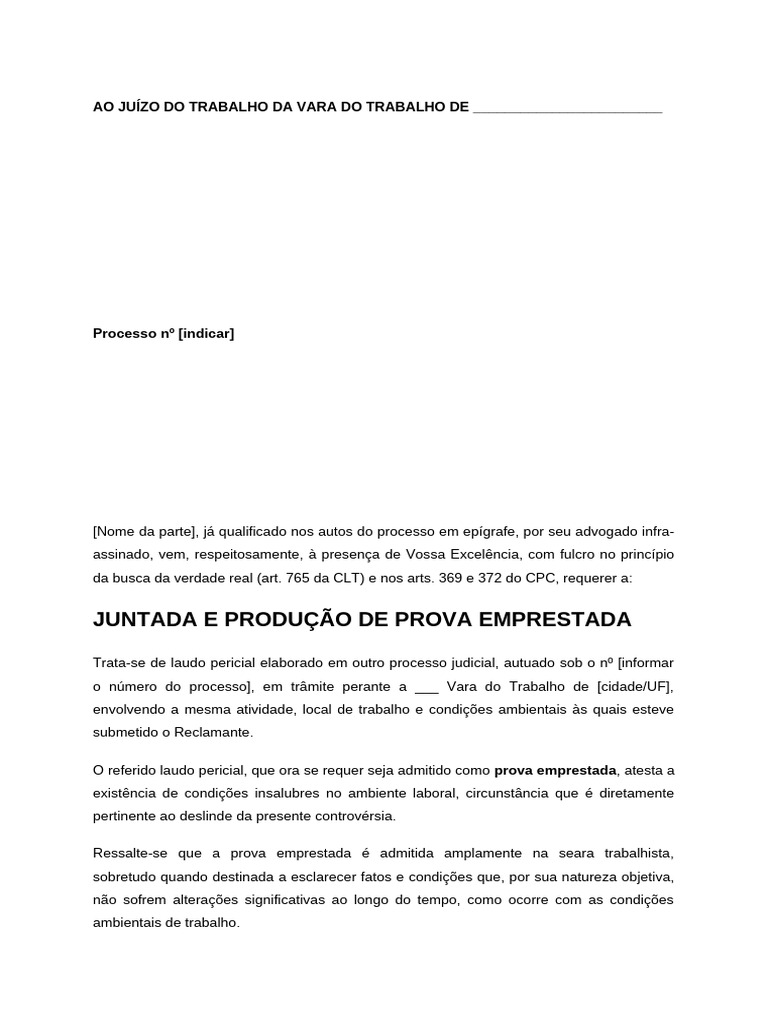 Modelo de Juntada de Prova Emprestada | PDF | Prova (jurídico ...