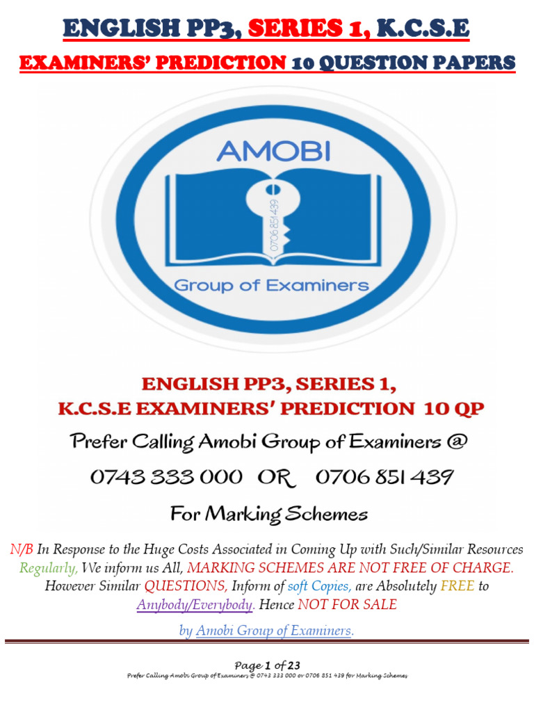 K.C.S.E English Paper 3 Prediction Papers | PDF