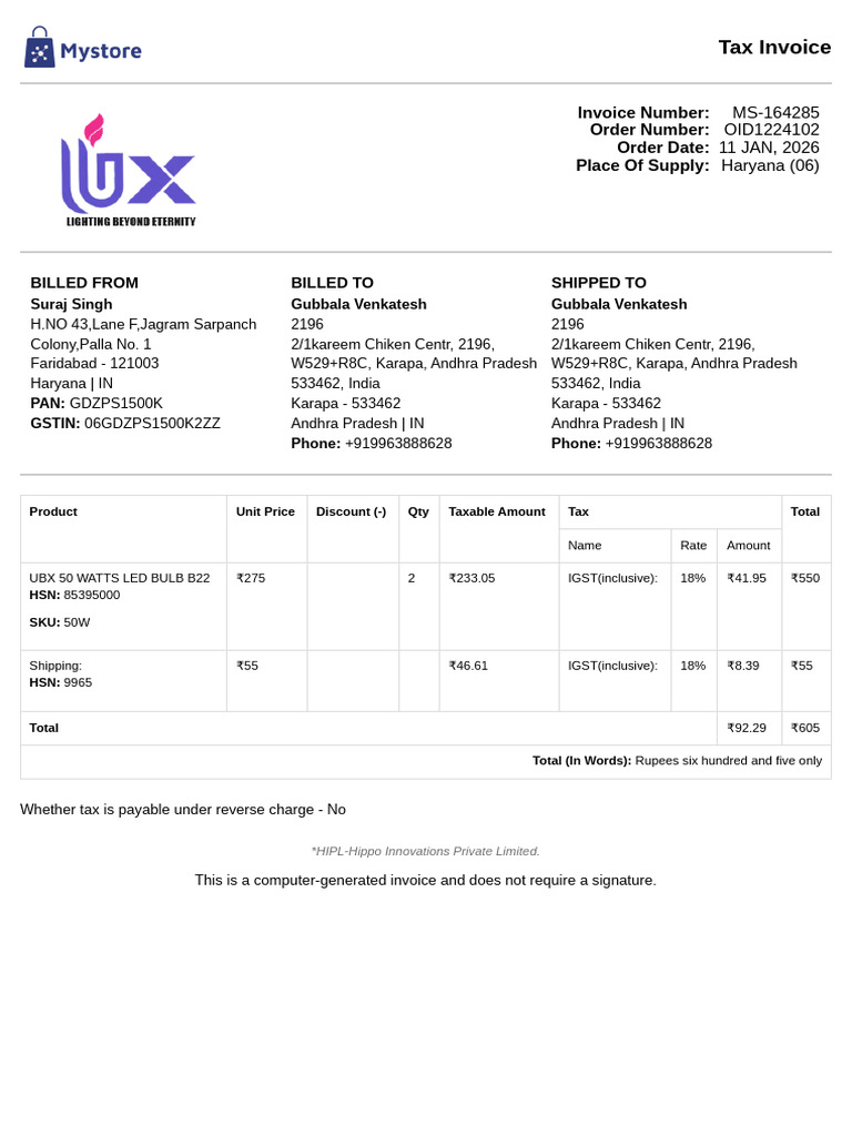 Order Invoice (2) | PDF | Rupee | Taxation