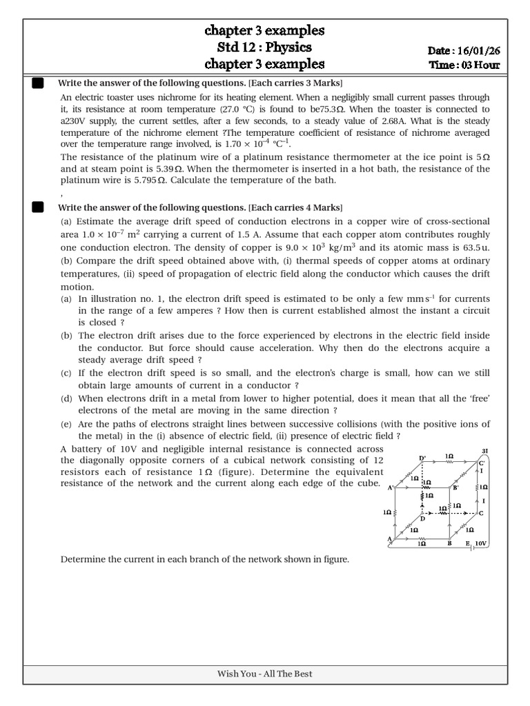 Chapter 3 physics STD 12 Illustration questions pdf | PDF | Electric ...