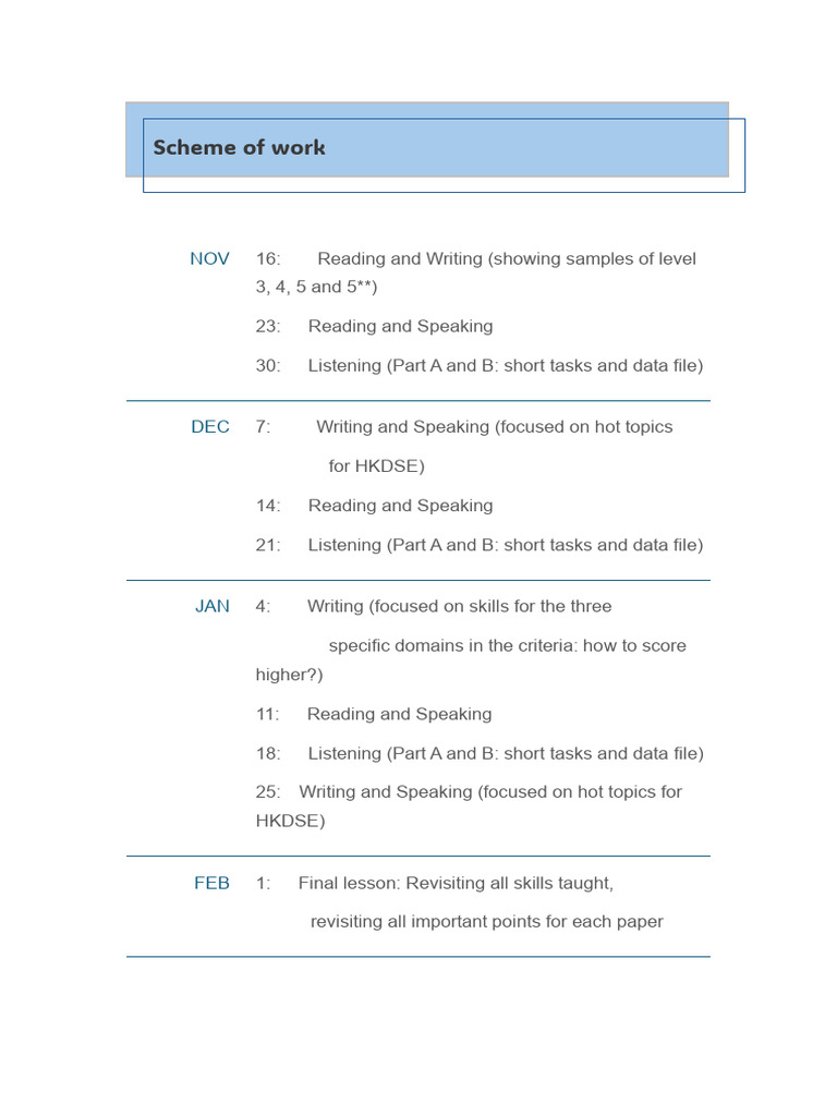 HKDSE Skills Development Schedule | PDF