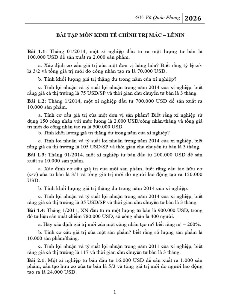 2026_Bài tập KTCT | PDF