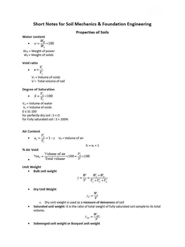 Soil Mechanics & Foundation Engineering Notes | PDF | Solid Mechanics ...