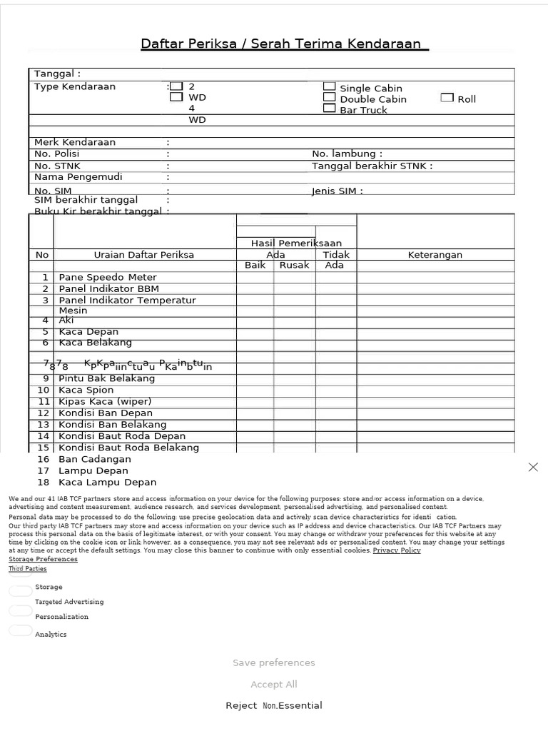 PDF Form Serah Terima Kendaraan Mobil Compress | PDF | Information ...