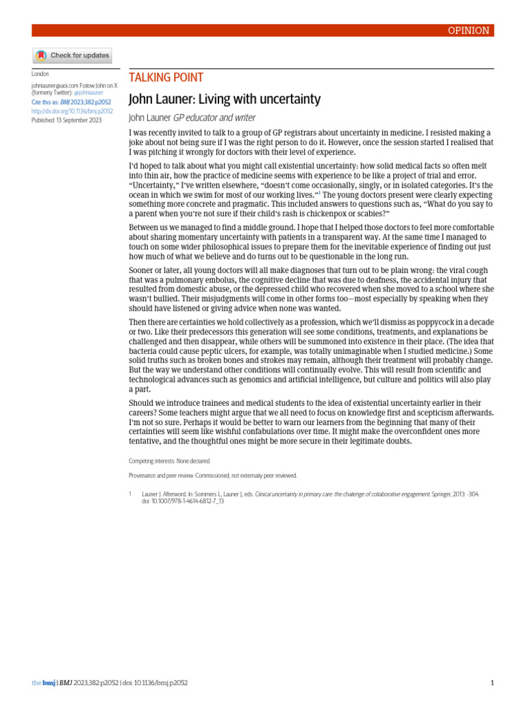 John Launer Living With Uncertainty | PDF
