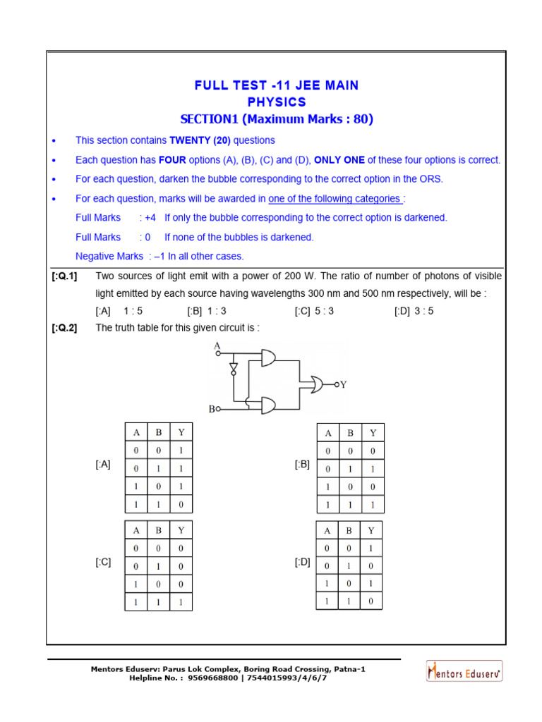Full test 11 - ONLy Question | PDF | Force | Chemical Polarity