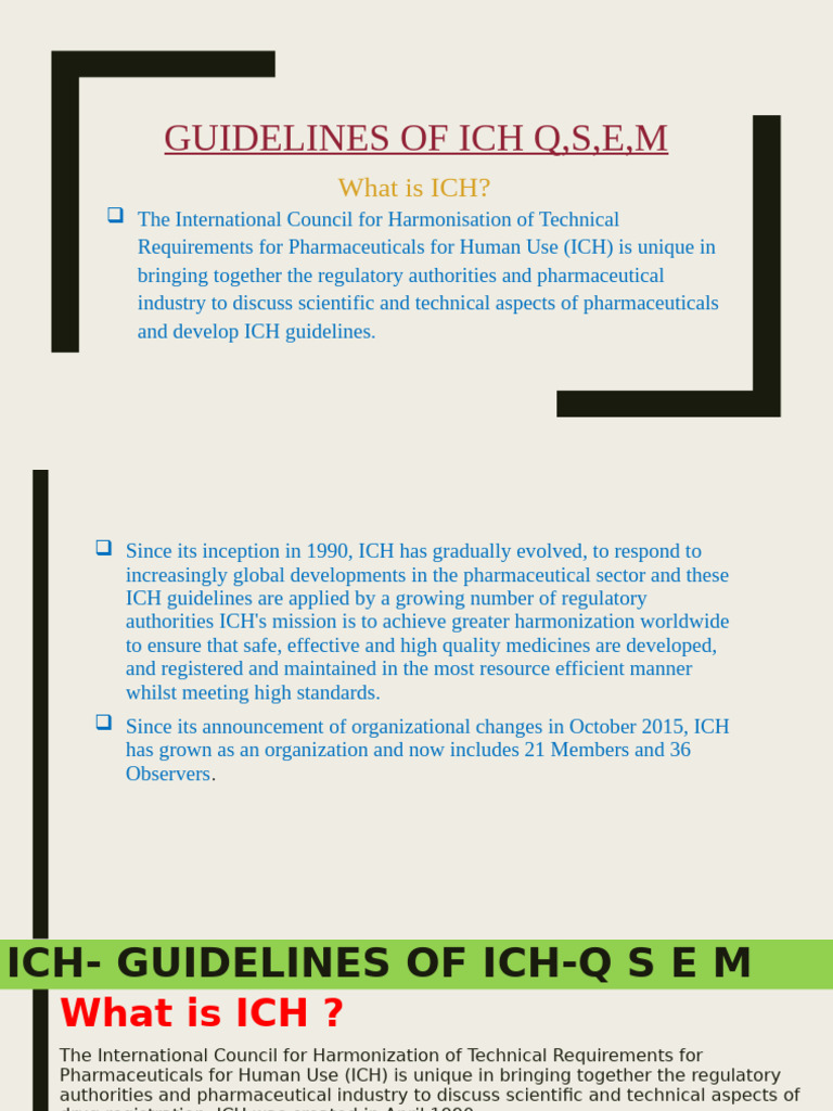 ICH Guidelines Overview: Q, S, E, M | PDF | Medicinal Chemistry ...
