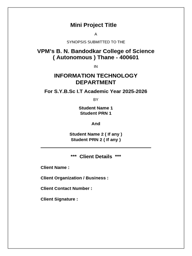 Mini Project Synopsis IT | PDF