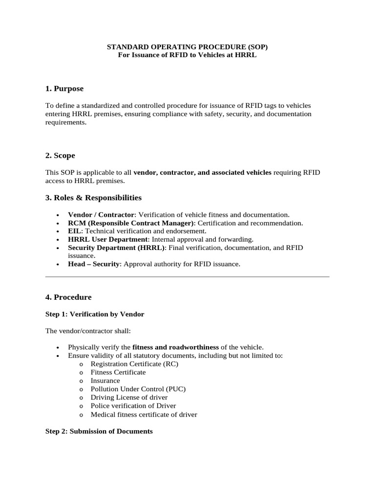Standard Operating Procedure for Rfid | PDF | Verification And ...