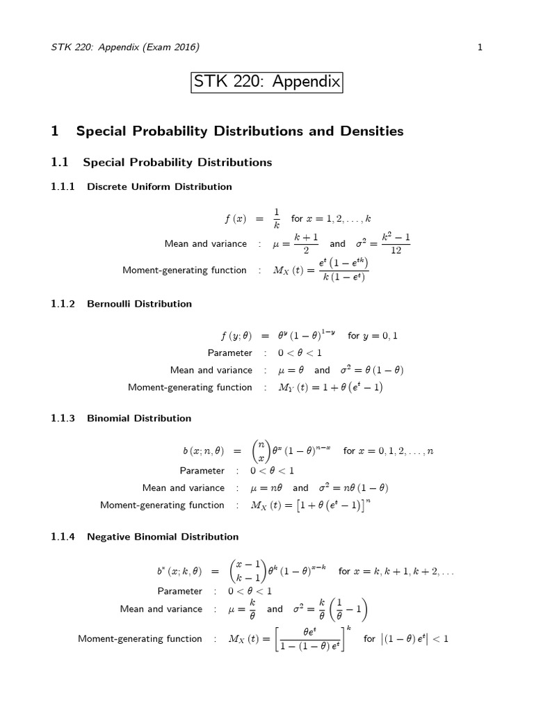 STK220 Appendix Exam 2016 | PDF | Measure Theory | Statistical Models