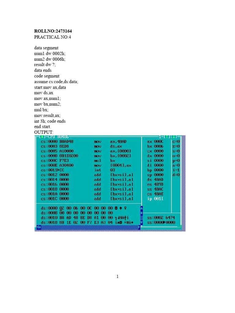 Assembly Code for Multiplication Example | PDF