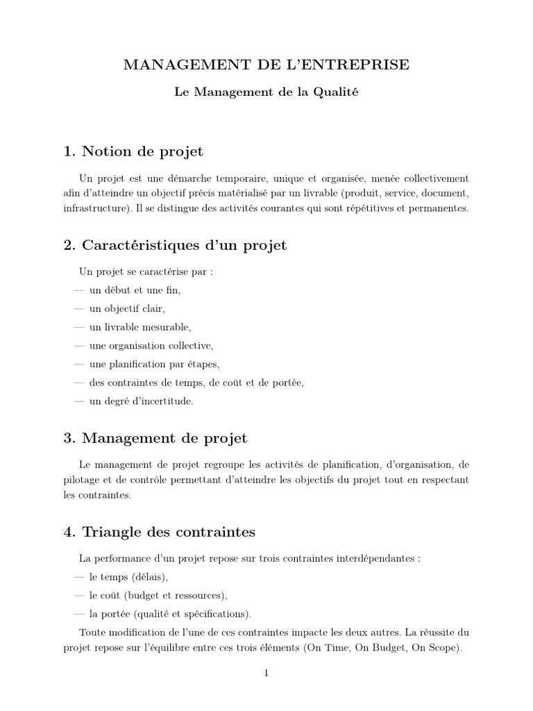 Management de projet et qualité en entreprise | PDF | Management de la ...
