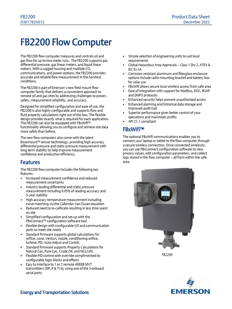FB2200 Flow Computer Data Sheet | PDF | Flow Measurement | Pressure ...