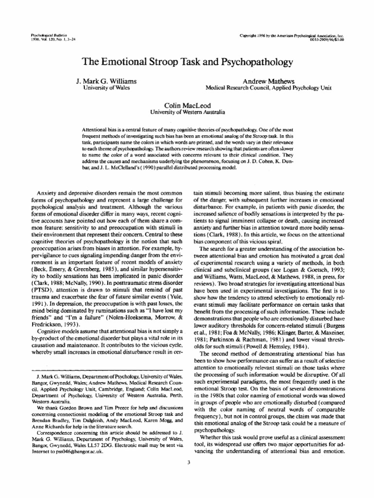 7 - The Emotional Stroop Task and Psychopathology | PDF | Anxiety ...