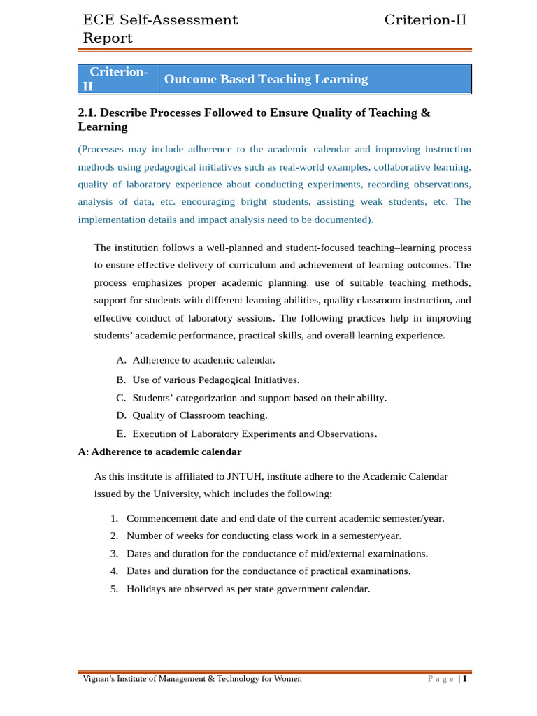 ECE Teaching Quality Assessment Report | PDF | Educational Technology ...