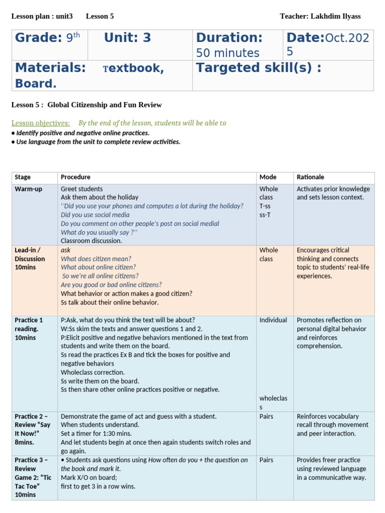 Lesson Plan u3 L5 -lewkr;ewkr;ewkr;;rkewr;lk | PDF | Lesson Plan ...