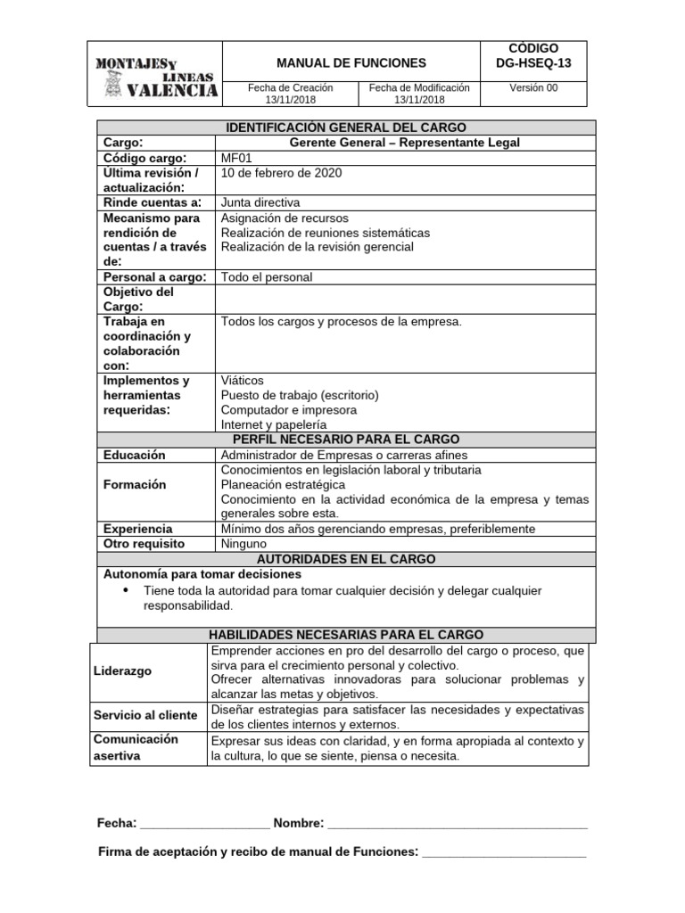Manual de Funciones Gerente General | PDF | Business | Planificación