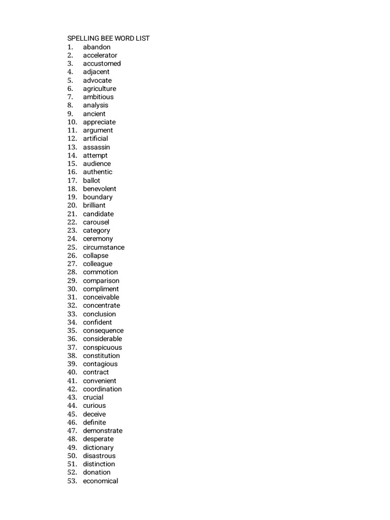 Spelling Bee Word List Guide | PDF