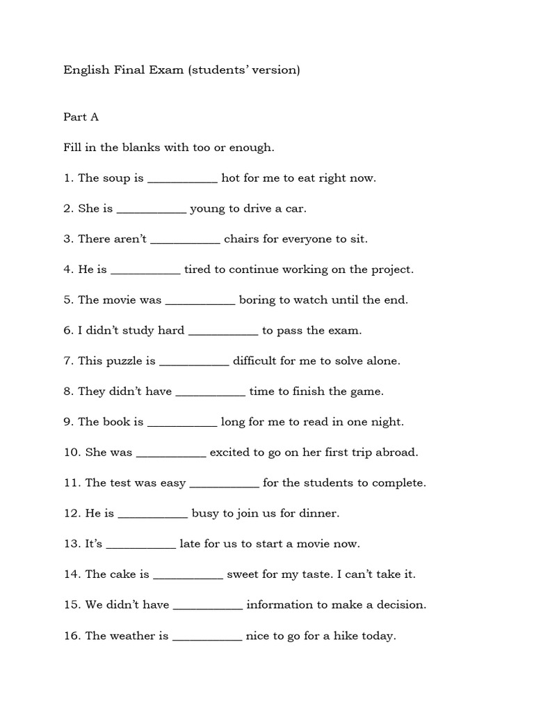 English Final Exam: Fill-in-the-Blanks | PDF