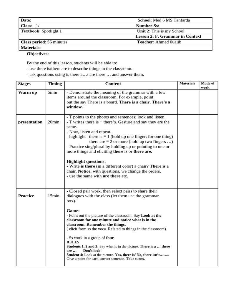 Classroom Grammar: There Is/Are Usage | PDF | Learning | Human ...