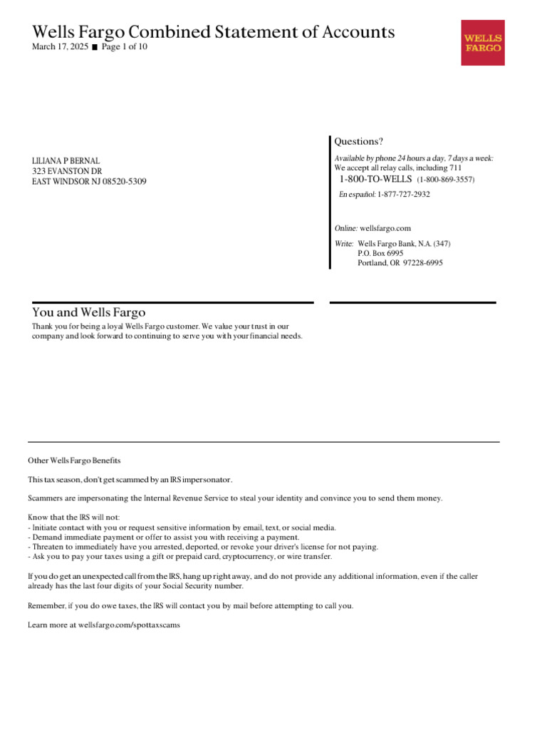 Wells Fargo Account Statement Summary | PDF | Transaction Account ...