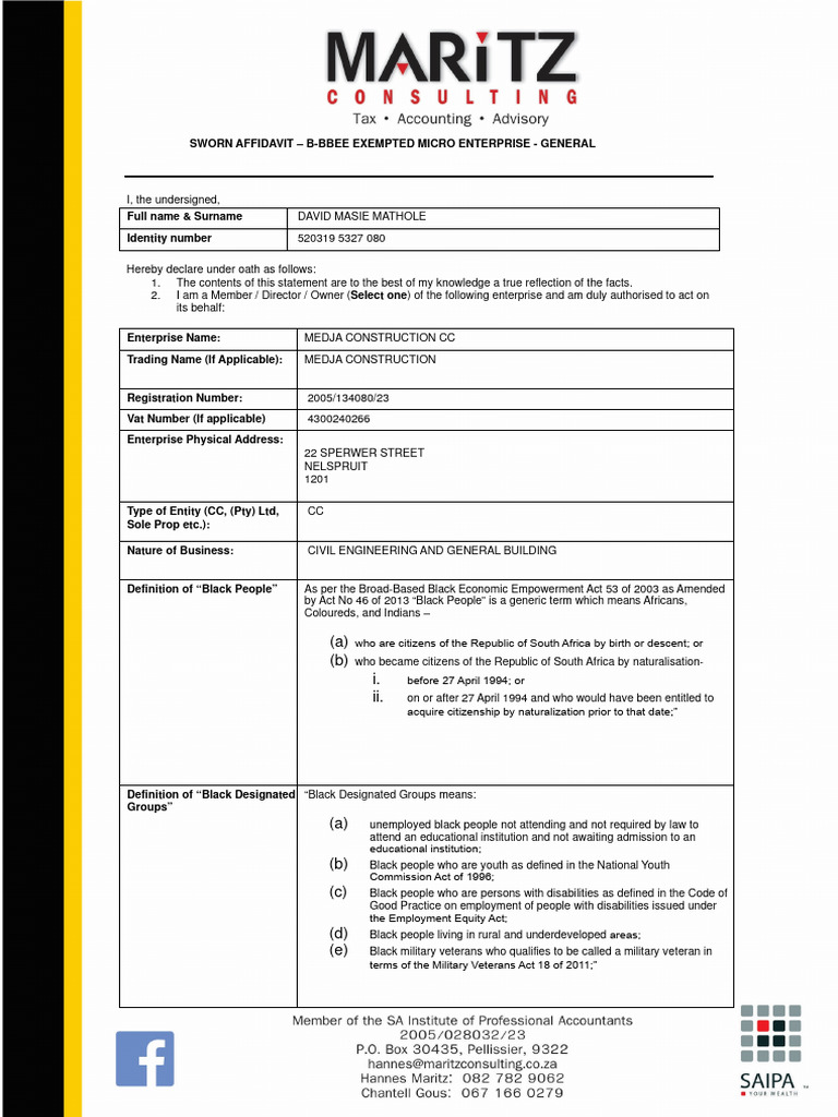 B-BBEE Affidavit for Black-Owned Enterprise | PDF | Affidavit | Justice