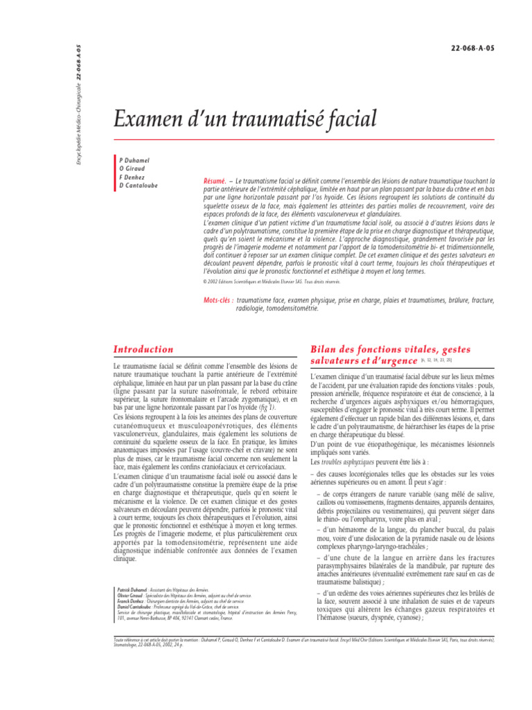 Examen D'Un Traumatisé Facial | PDF | Anatomie humaine | Tête et cou ...