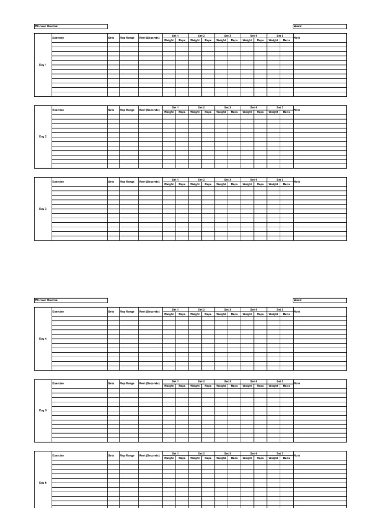 Printable PDF Advanced Weekly Workout Template | PDF | Management Of ...