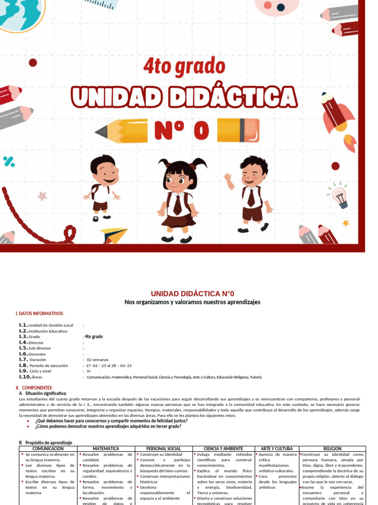 Organización y Aprendizajes en 4to Grado | PDF | Información | Evaluación