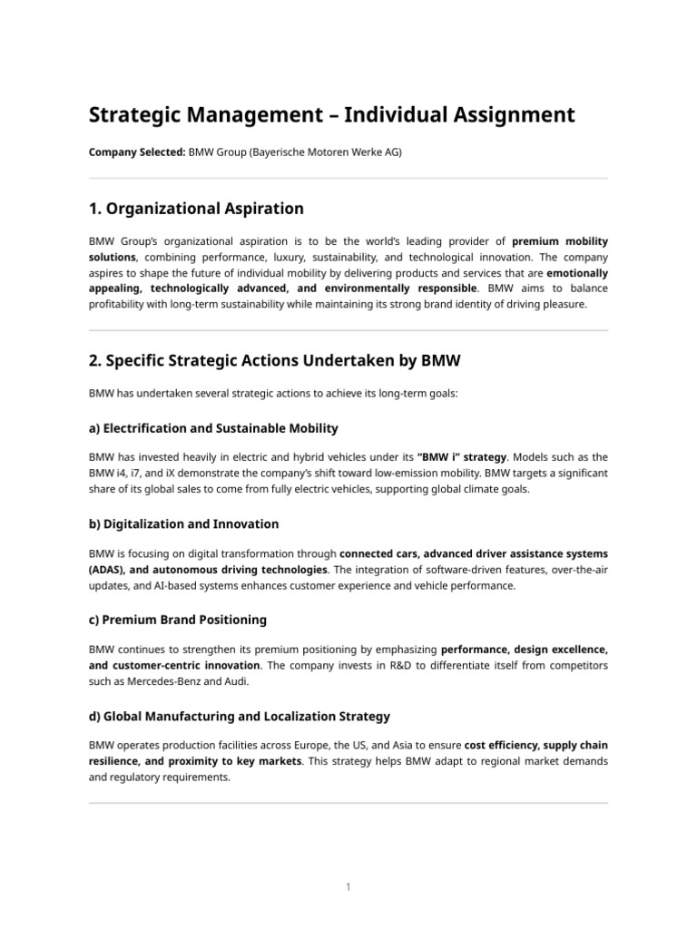 Strategic Management Assignment – Bmw Group | PDF | Strategic ...