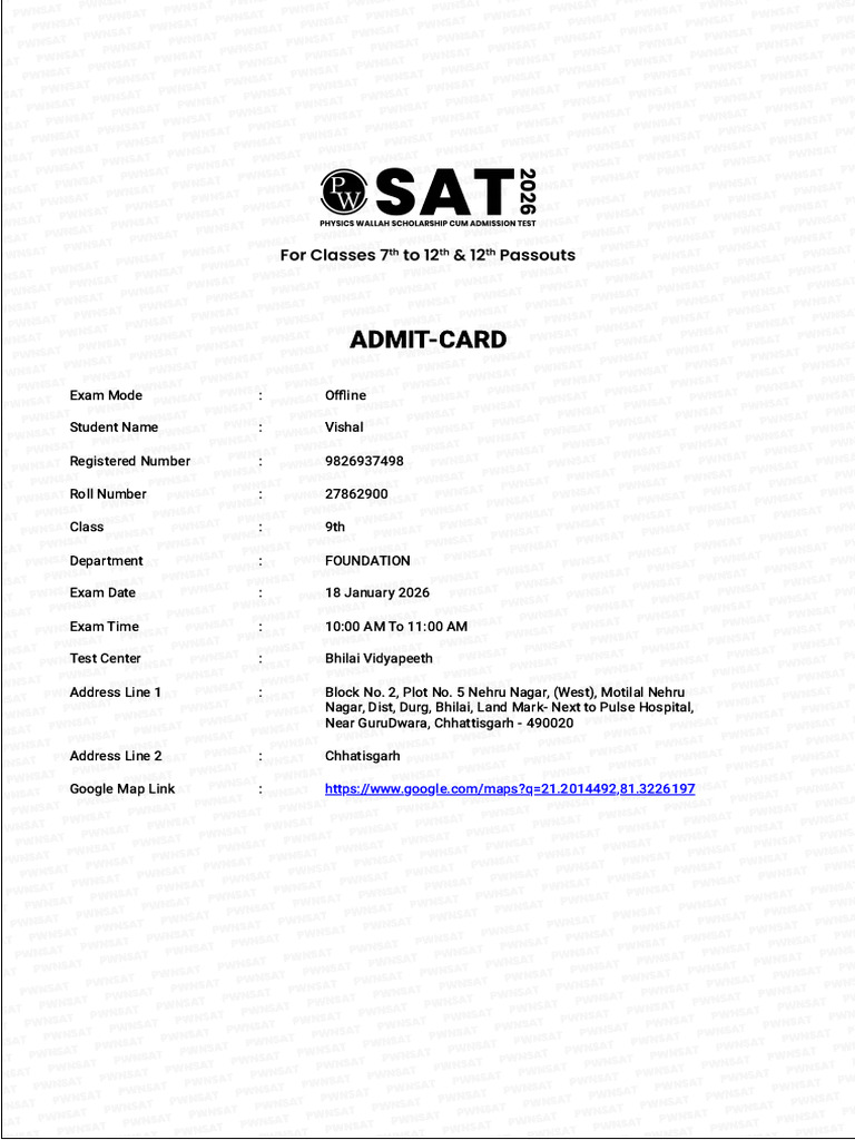 9th Grade Exam Admit Card Details | PDF