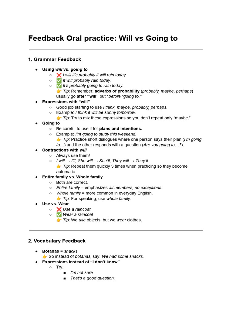 Feedback on Oral Practice | PDF | English Language | Linguistics