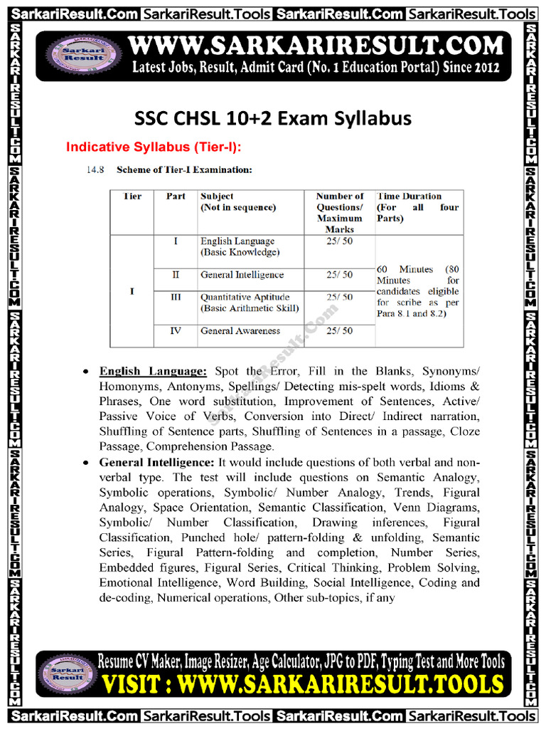 SSC CHSL Tier I Syllabus 2023 Compressed | PDF