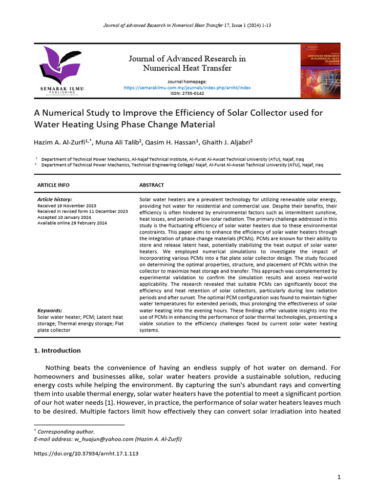 A Numerical Study | PDF | Heat Transfer | Water Heating