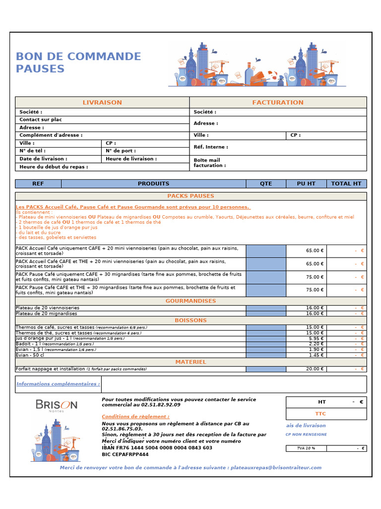 Bon de commande plateaux repas Brison | PDF | Boisson | Café
