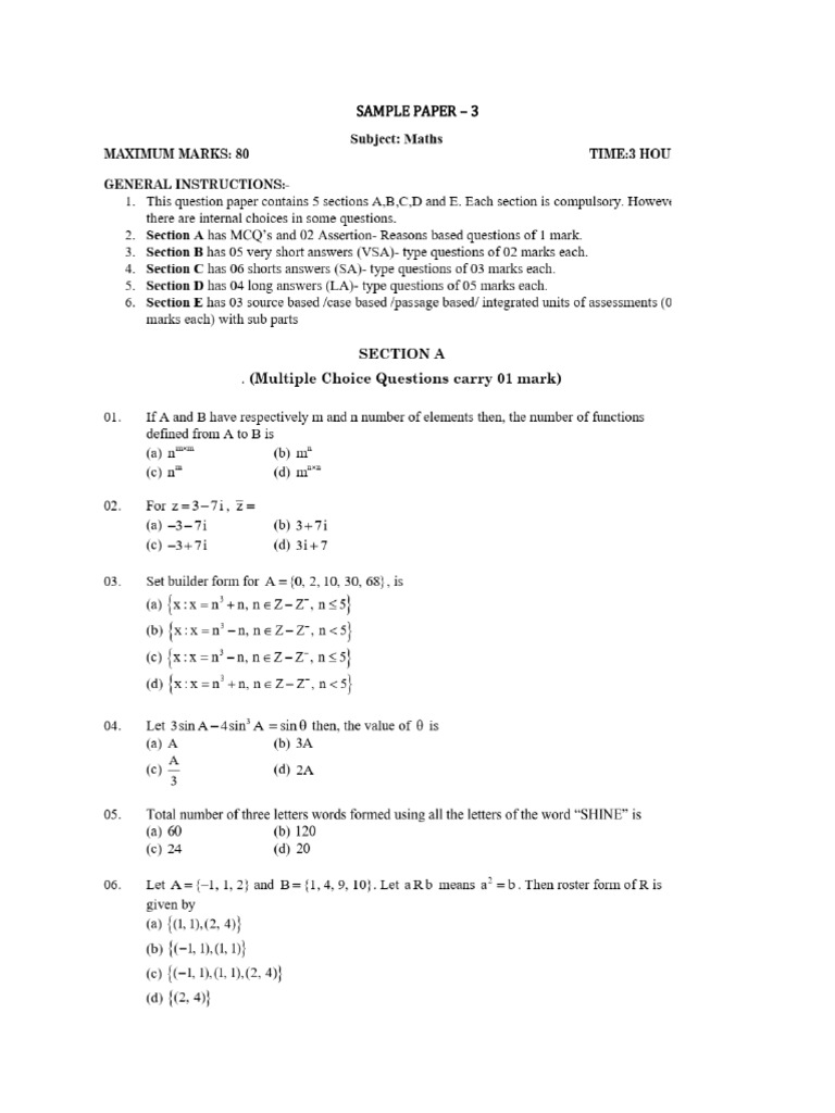 Sample Paper - 3 | PDF