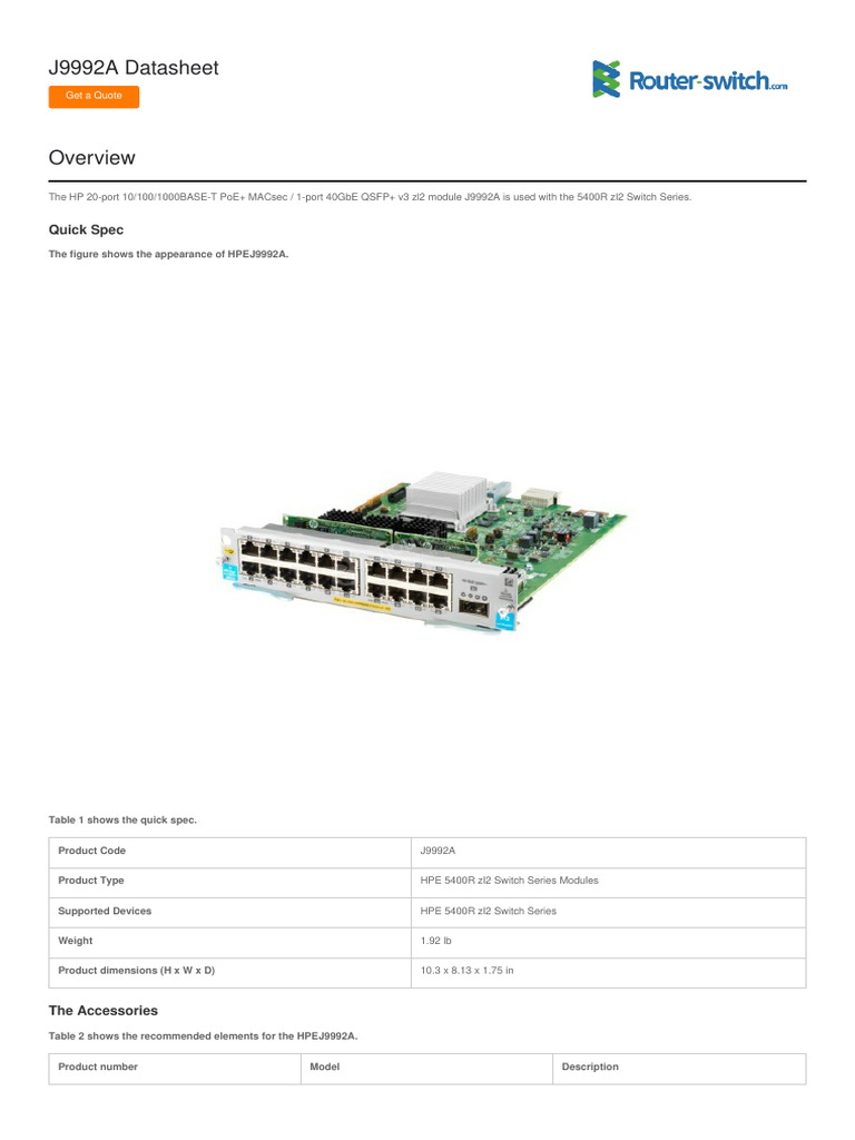 j9992a-datasheet | PDF | Hewlett Packard