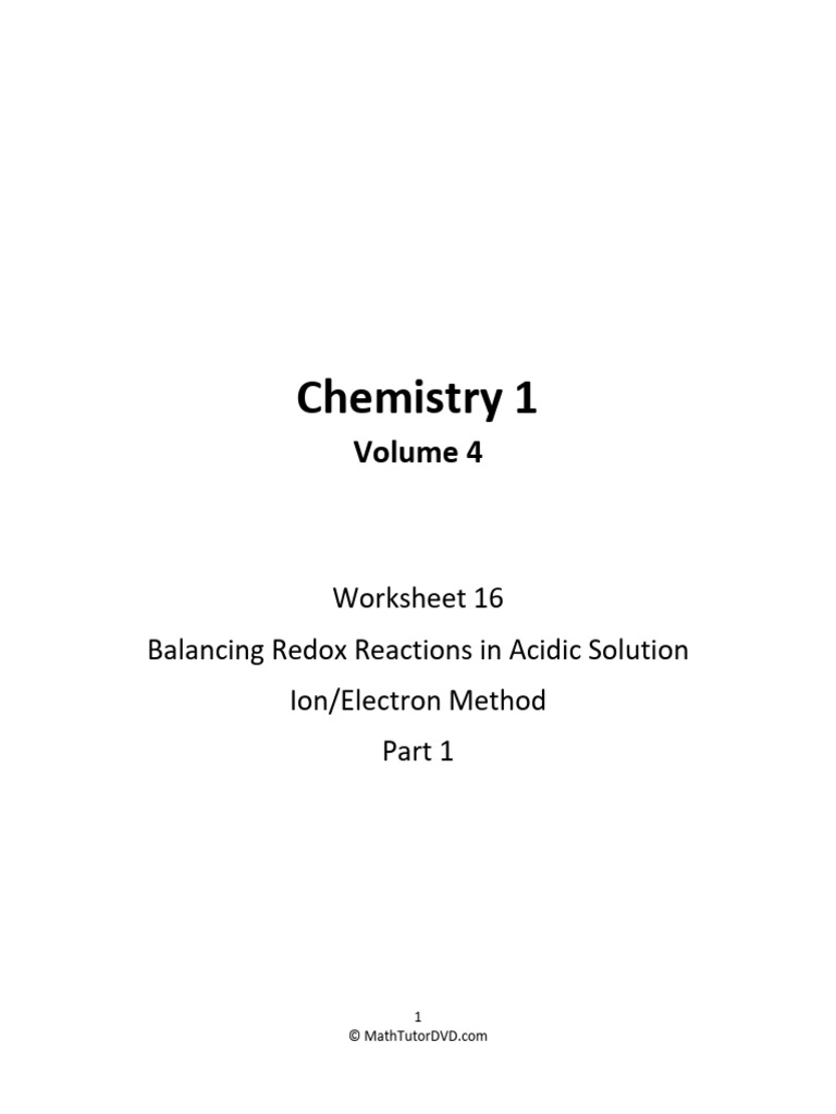 Chemistry+1+Tutor+ +vol+4+ +worksheet+16+ +Balance+Redox+Reactions+in ...