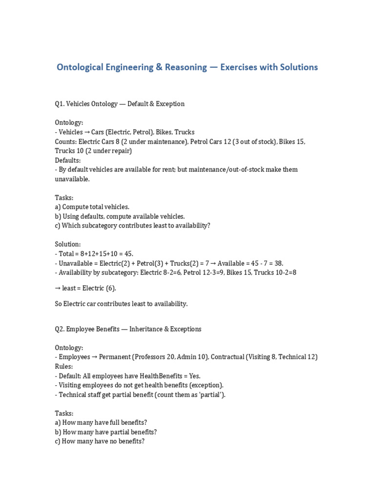 Ontological Engineering Exercises & Solutions | PDF