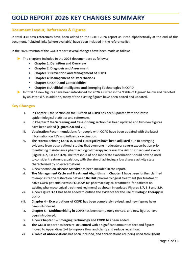 Key Changes Gold 2026 | PDF | Chronic Obstructive Pulmonary Disease ...
