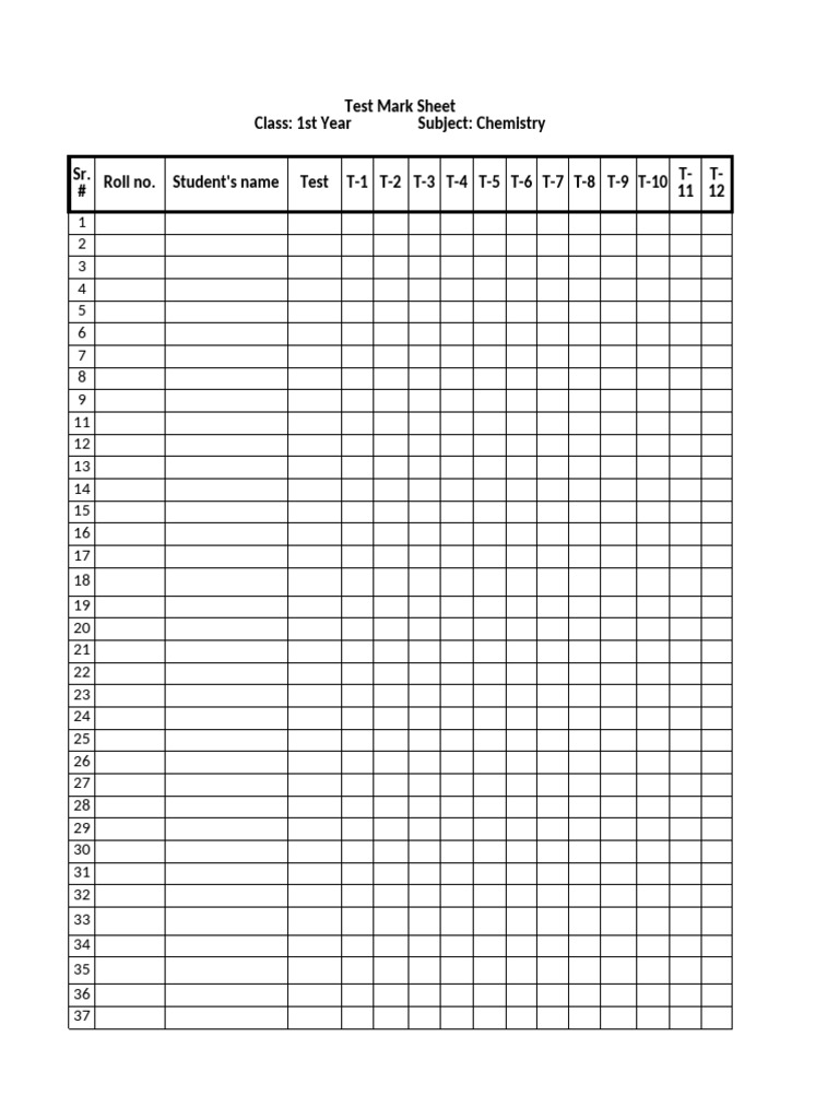 1st Year Chemistry Test Marks Sheet | PDF