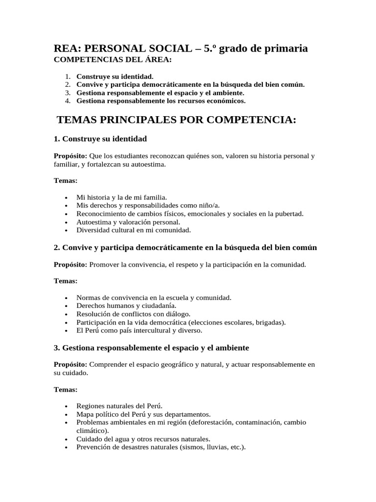 5to Primaria de Personal Social | PDF