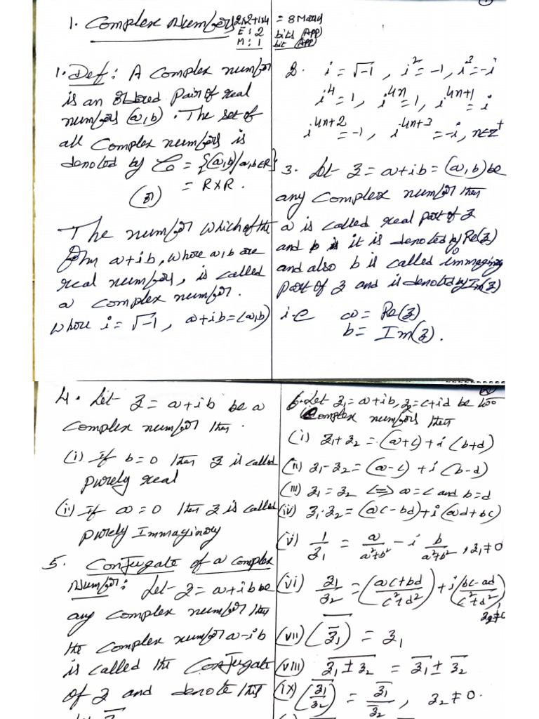Complex Numbers Ip Ex 1(a), 1(b) Notes | PDF