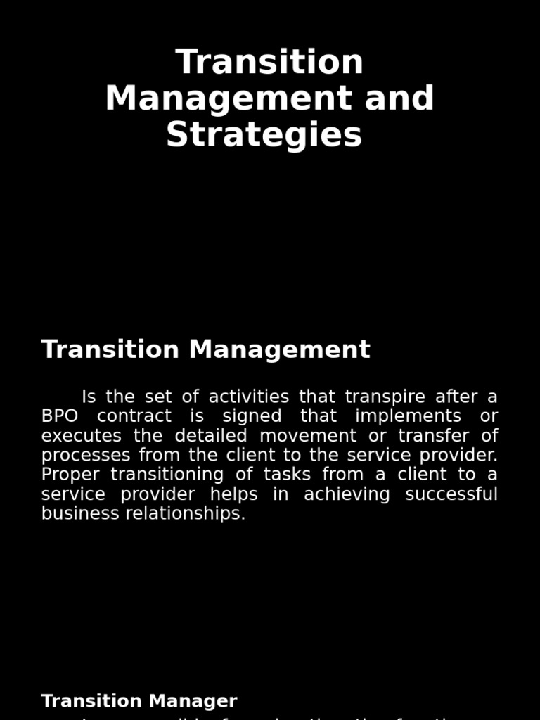 Effective Transition Management Strategies | PDF | Risk | Outsourcing