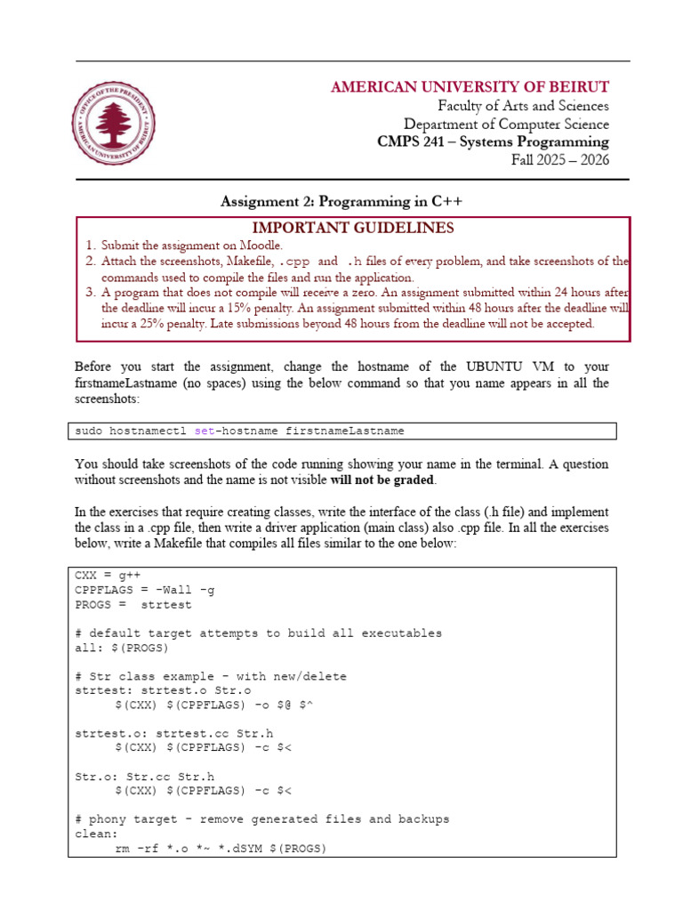 C++ Systems Programming Assignment 2 | PDF | Constructor (Object ...
